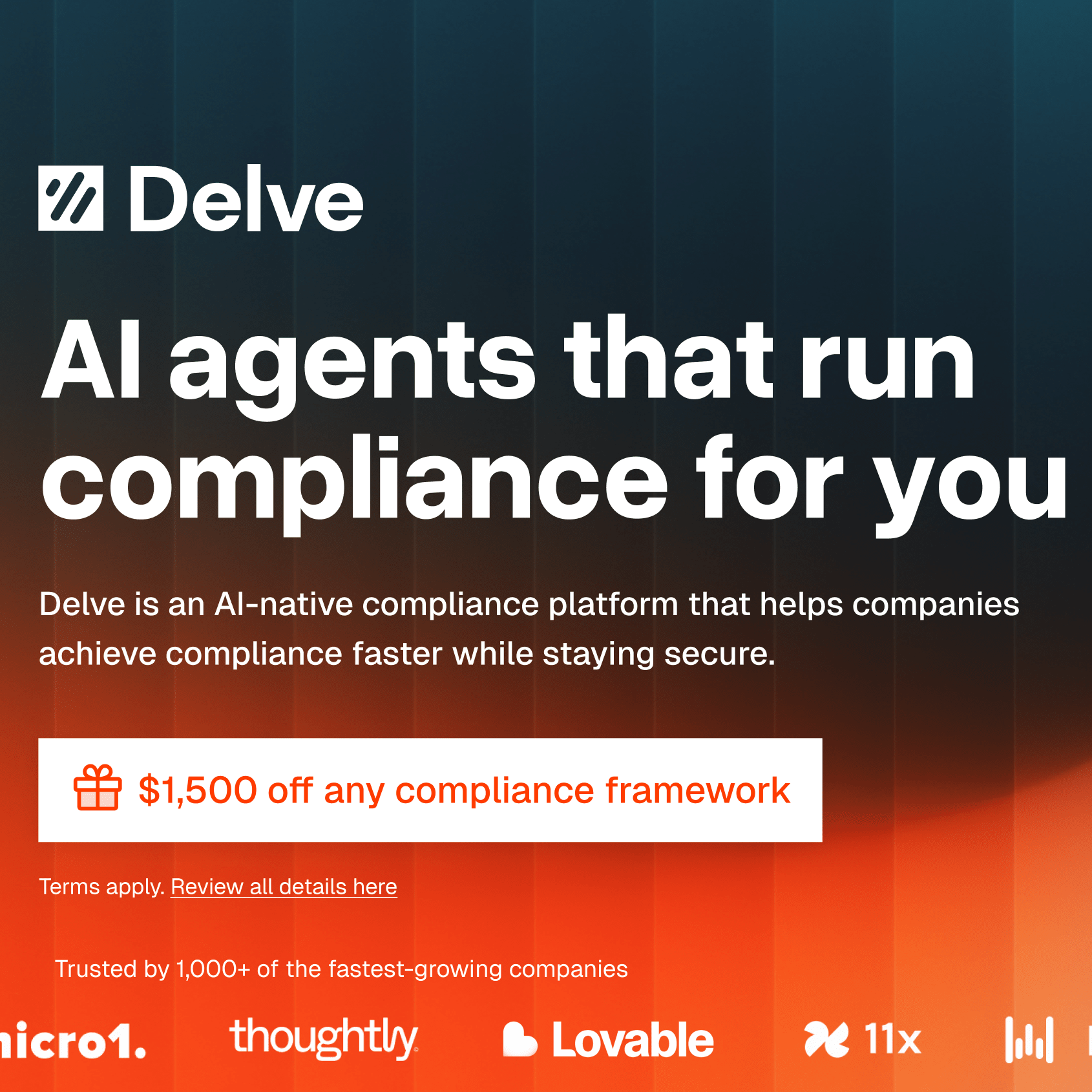 Companies get $1,500 off of any compliance framework Logo