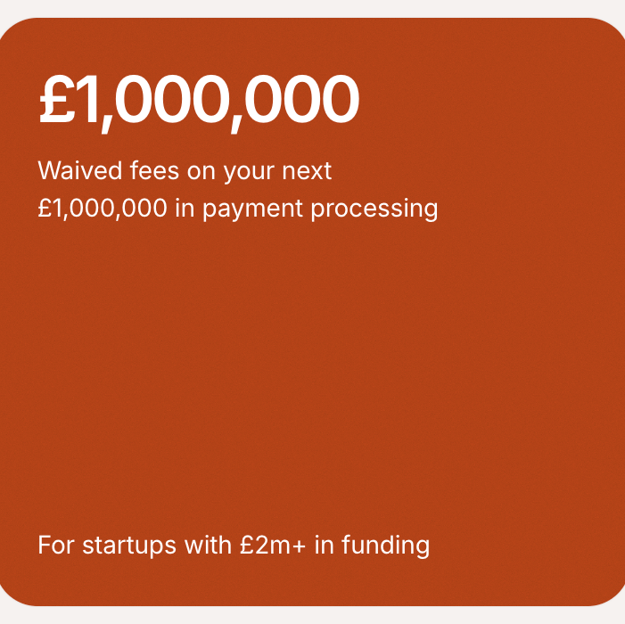 1m free processing volume for startups with £2m+ in funding Logo
