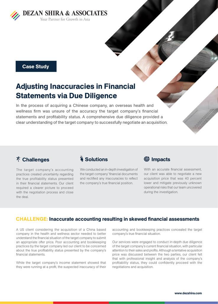 Adjusting Inaccuracies in Financial Statements via Due Diligence