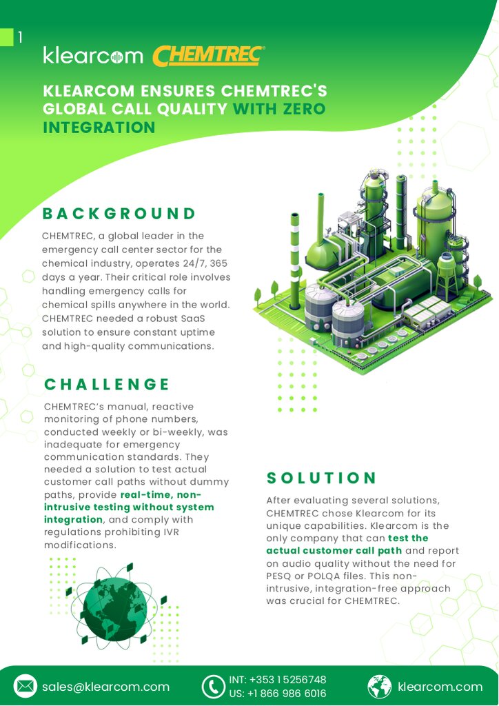 Klearcom Ensures CHEMTREC's Global Call Quality with Zero Integration