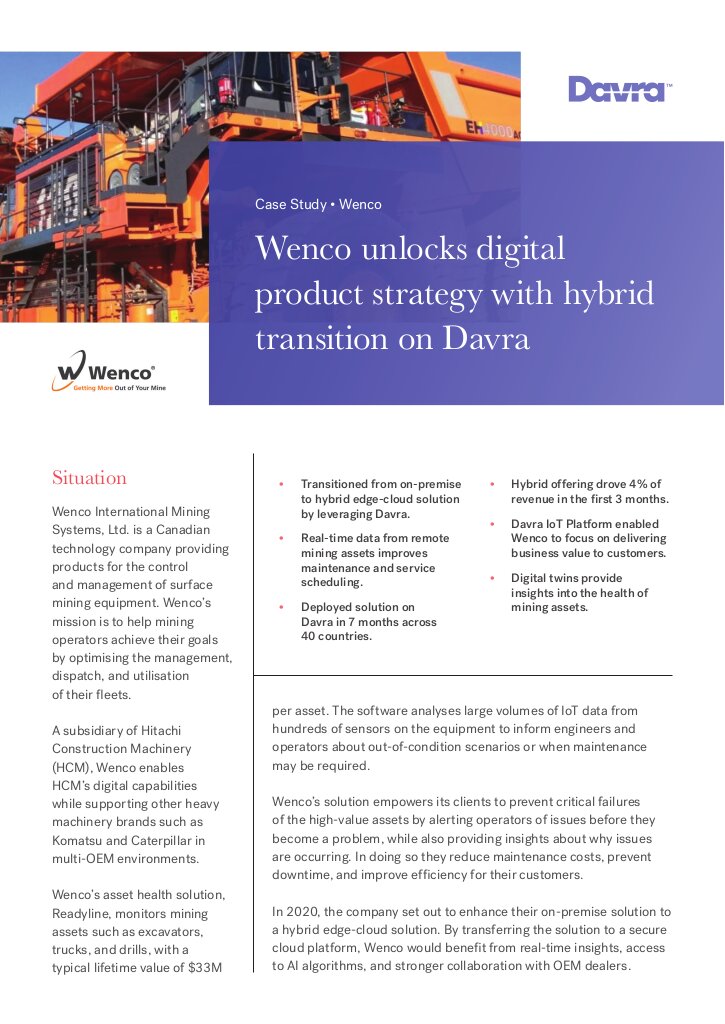 Wenco unlocks digital product strategy with hybrid transition on Davra