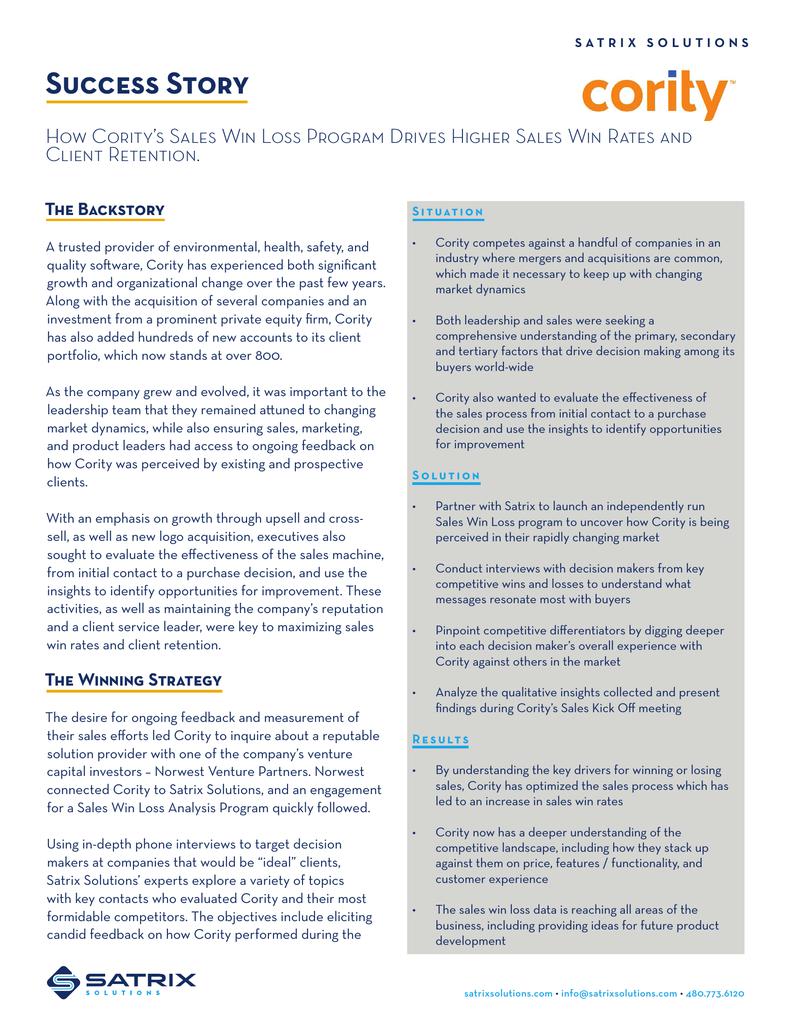How Cority’s Sales Win Loss Program Drives Higher Sales Win Rates and Client Retention.