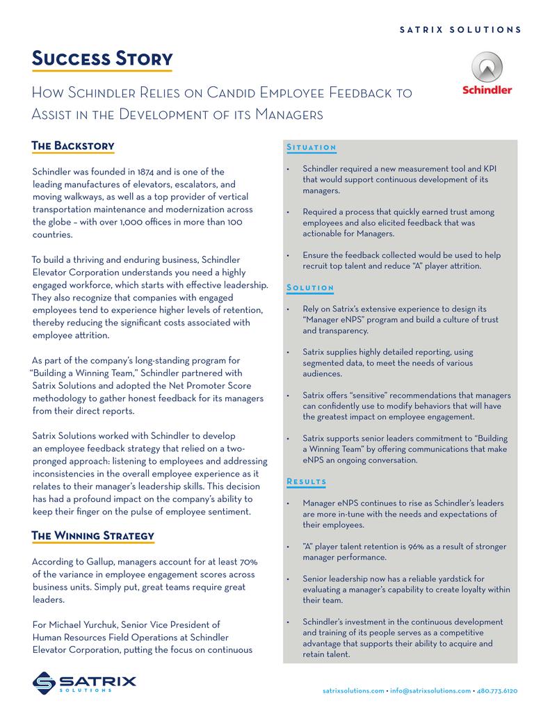 How Schindler Relies on Candid Employee Feedback to Assist in the Development of its Managers