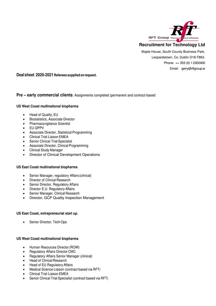 Deal sheet 2021