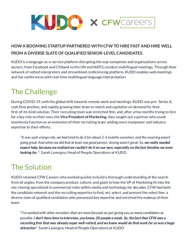 HOW A BOOMING STARTUP PARTNERED WITH CFW TO HIRE FAST AND HIRE WELL FROM A DIVERSE SLATE OF QUALIFIED SENIOR-LEVEL CANDIDATES