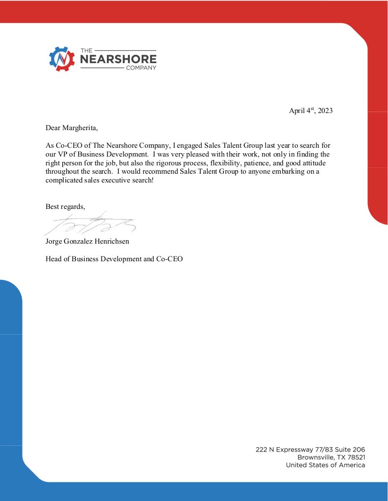 Sales Recruitment services for a VP of Business Development position