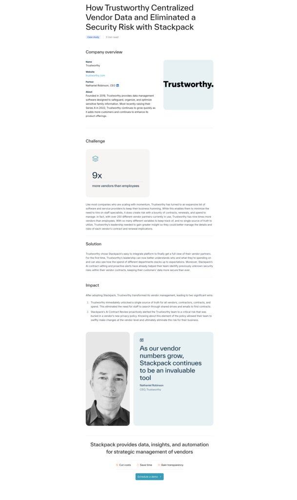 How Trustworthy Centralized Vendor Data and Eliminated a Security Risk with Stackpack