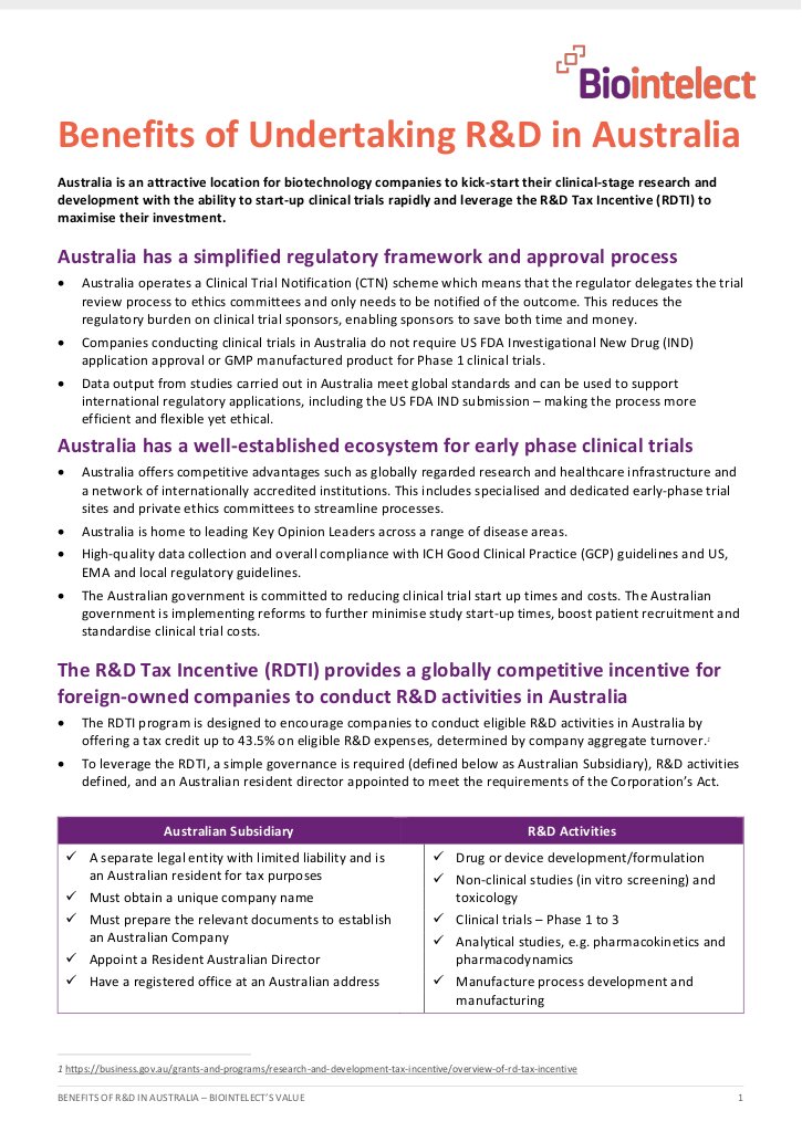Benefits of undertaking R&D in Australia