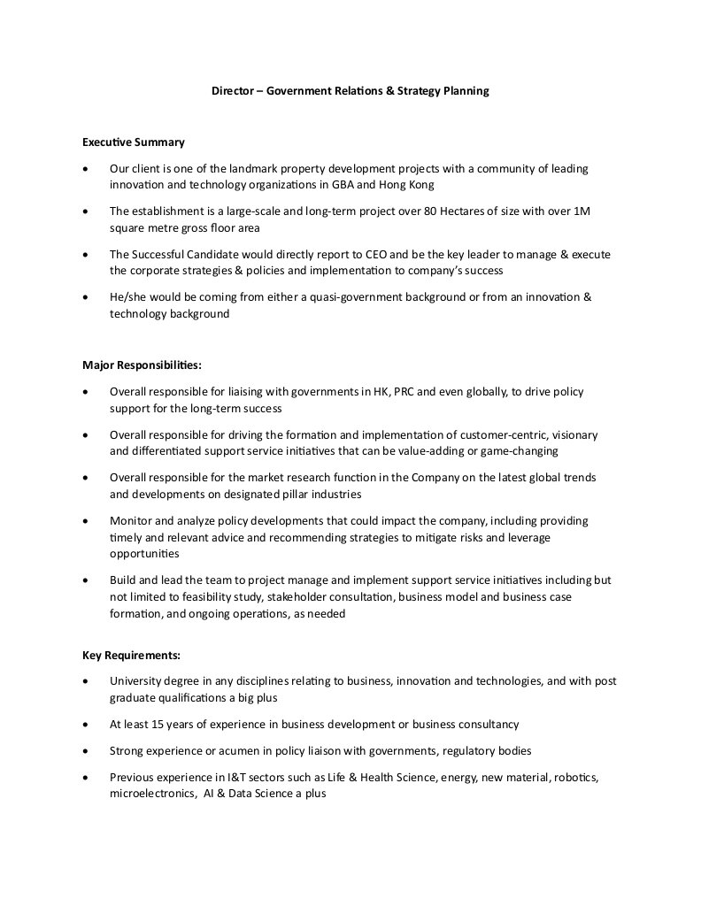 Director – Government Relations & Strategy Planning