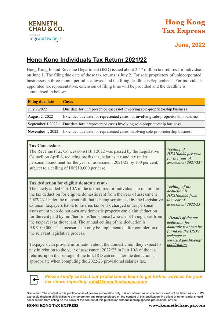 Hong Kong Tax Express June 2022