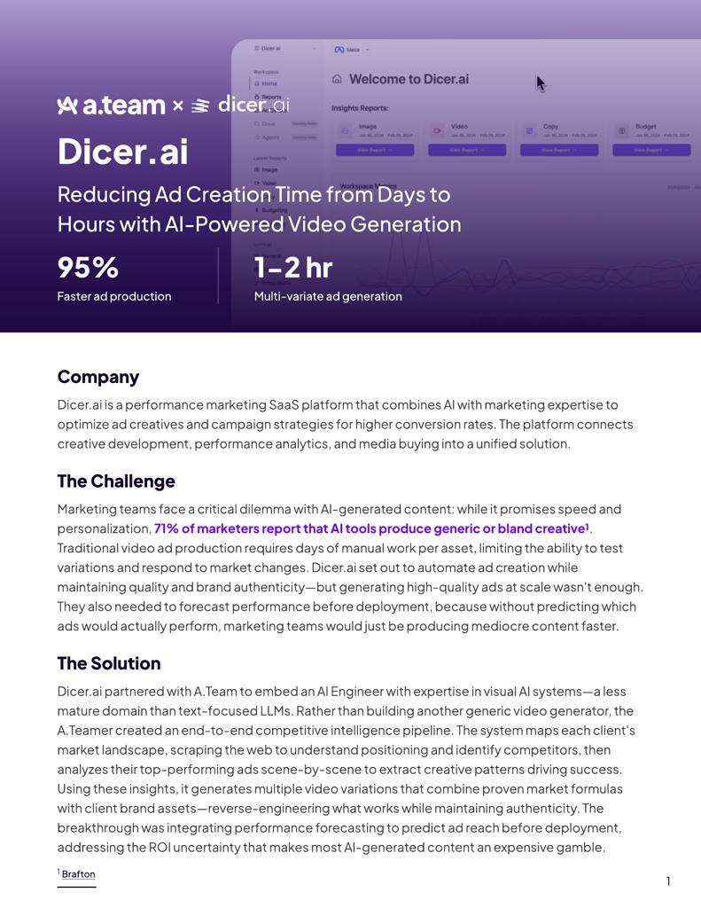 Dicer.ai - Reducing Ad Creation Time from Days to Hours with AI-Powered Video Generation and Performance Forecasting