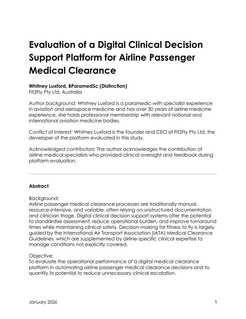 Evaluation of Digital Clinical Support Platform for Airline Medical Clearances