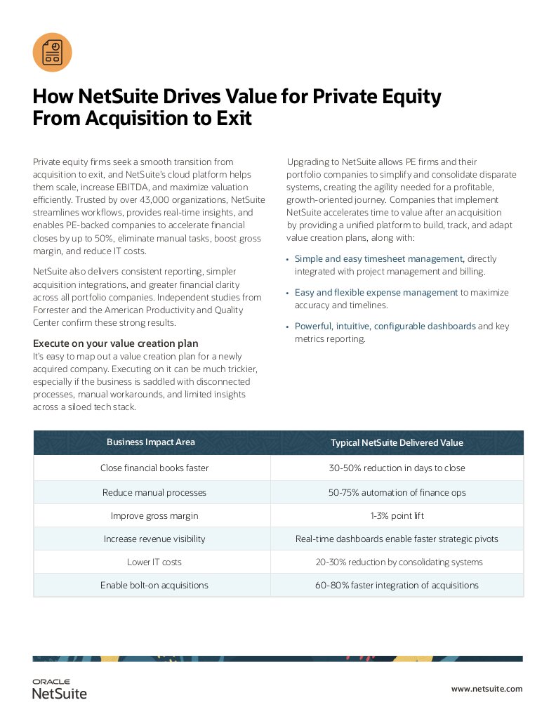 How NetSuite Drives Value for PE from Acquisition to Exit