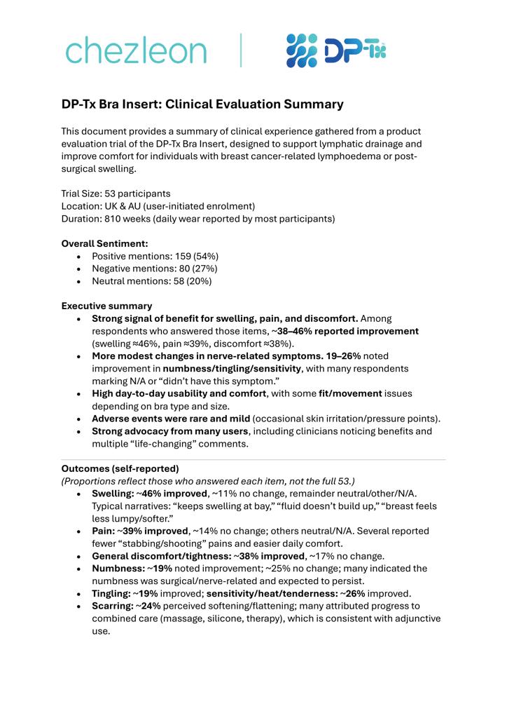 DP-Tx Bra Insert Clinical Evaluation Summary